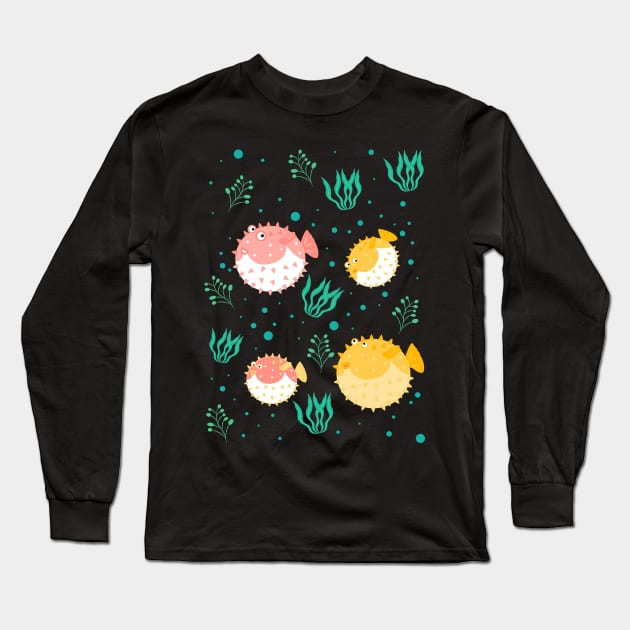 Puffer Fish Family Long Sleeve T-Shirt by LulululuPainting